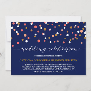 Stippen van koraal en goudConfetti Navy Wedding Kaart
