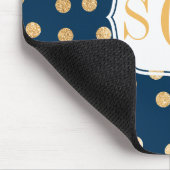 Stippen van Navy Blue en Gold Glitter Monogramed Muismat (Hoek)
