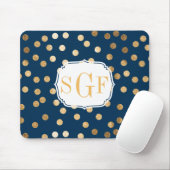 Stippen van Navy Blue en Gold Glitter Monogramed Muismat (Met muis)