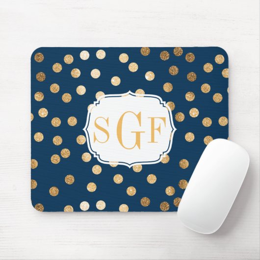 Stippen van Navy Blue en Gold Glitter Monogramed Muismat (Met muis)