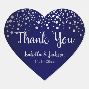 Stippen van Navy Blue en Silver Confetti Hart Sticker
