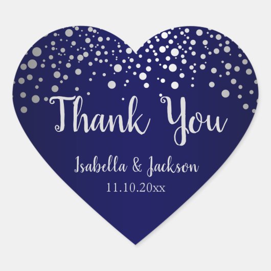 Stippen van Navy Blue en Silver Confetti Hart Sticker (Voorkant)
