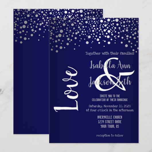 Stippen van Navy Blue en Silver Confetti Kaart (Voorkant / Achterkant)