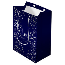 Stippen van Navy Blue en Silver Confetti Medium Cadeauzakje