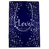 Stippen van Navy Blue en Silver Confetti Medium Cadeauzakje (Voorkant)