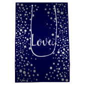 Stippen van Navy Blue en Silver Confetti Medium Cadeauzakje (Achterkant)