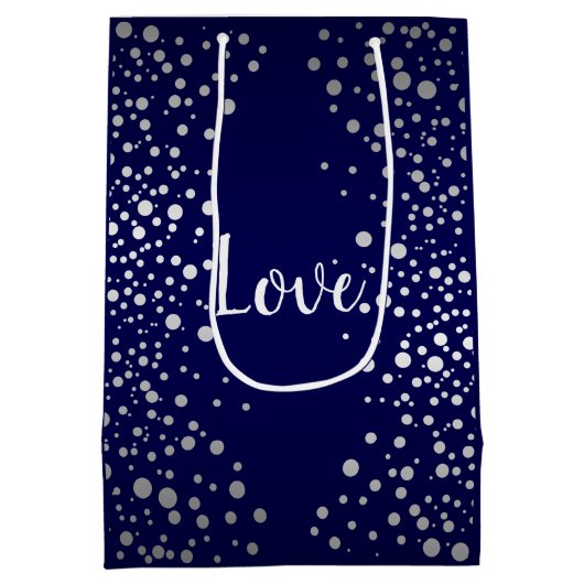 Stippen van Navy Blue en Silver Confetti Medium Cadeauzakje (Achterkant)