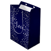 Stippen van Navy Blue en Silver Confetti Medium Cadeauzakje (Achterkant Gekanteld)
