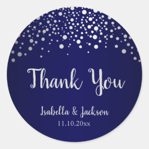 Stippen van Navy Blue en Silver Confetti Ronde Sticker
