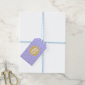 Stippen van Paarse en goudhoudende Confetti Modern Cadeaulabel (Met Touw)