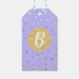 Stippen van Paarse en goudhoudende Confetti Modern Cadeaulabel
