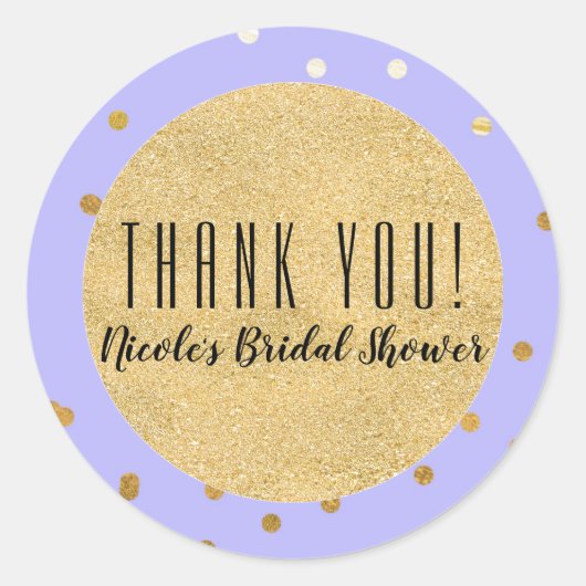 Stippen van Paarse en goudhoudende Confetti Modern Ronde Sticker (Voorkant)
