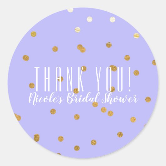 Stippen van Paarse en goudhoudende Confetti Modern Ronde Sticker (Voorkant)