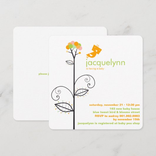 Stippen van zoete Oranje vogel - Baby shower Kaart (Voorkant / Achterkant)