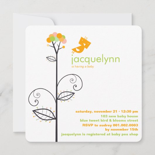 Stippen van zoete Oranje vogel - Baby shower Kaart (Voorkant)