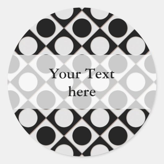 Stippen & vierkantjes / zwart wit + uw ideeën ronde sticker (Voorkant)