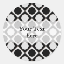 Stippen & vierkantjes / zwart wit + uw ideeën ronde sticker