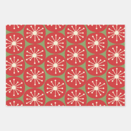 Stippen voor atoomtijdperk in kerstgroen rood crèm inpakpapier vel