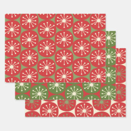 Stippen voor atoomtijdperk in kerstgroen rood crèm inpakpapier vel