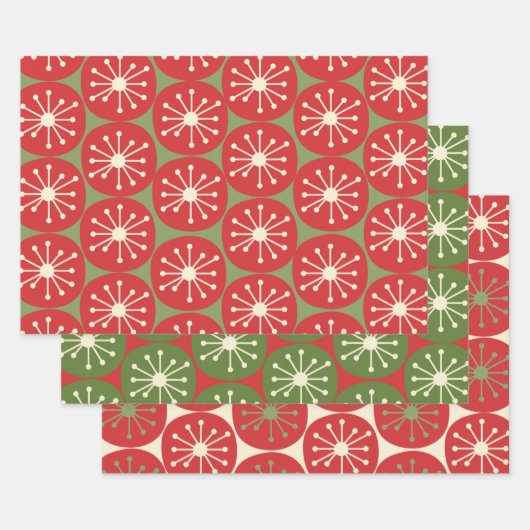 Stippen voor atoomtijdperk in kerstgroen rood crèm inpakpapier vel (Set)