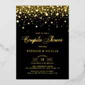 Stippen voor Confetti met zwarte en goudkleuren Folie Uitnodiging (Voorkant)