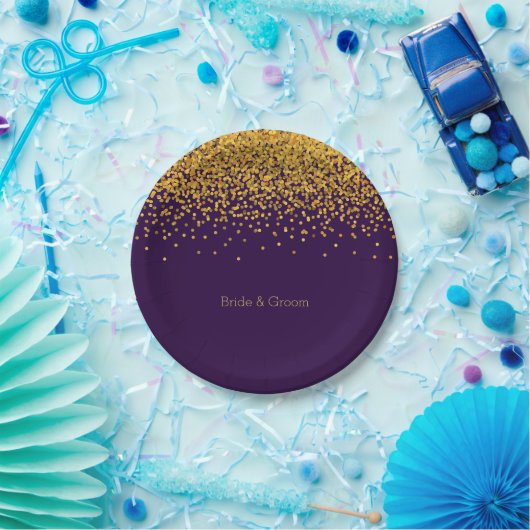 Stippen voor goudglam en Paarse Confetti Papieren Bordje (Feest)