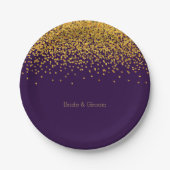 Stippen voor goudglam en Paarse Confetti Papieren Bordje (Voorkant)