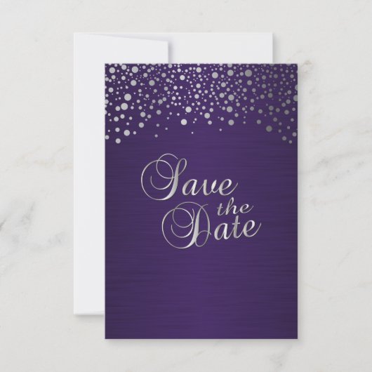 Stippen voor Paarse en zilveren Confetti - Sla de  Save The Date (Voorkant)