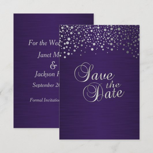 Stippen voor Paarse en zilveren Confetti - Sla de  Save The Date (Voorkant / Achterkant)