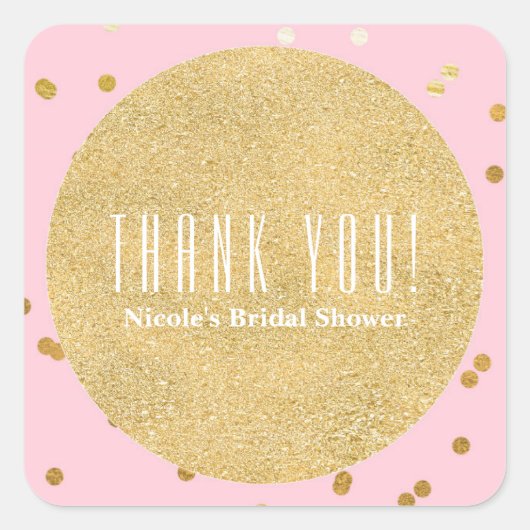 Stippen voor roze en goudkleurige Confetti Vierkante Sticker (Voorkant)
