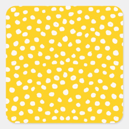 Stippen Wilde Dierlijke Druk Geel en Witte Punten Vierkante Sticker (Voorkant)