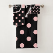 Stippen zwart/roze bad handdoek (Insitu)