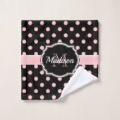 Stippen zwart/roze bad handdoek (Wasdoekje)