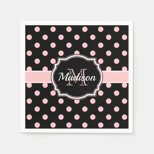 Stippen zwart/roze servet (Voorkant)