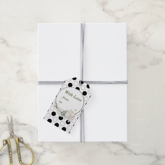 Stippen Zwart-wit patroon balletjes Cadeaulabel (Met Touw)