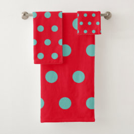 Stippenbadhanddoeken (Rood & Aqua) Bad Handdoek