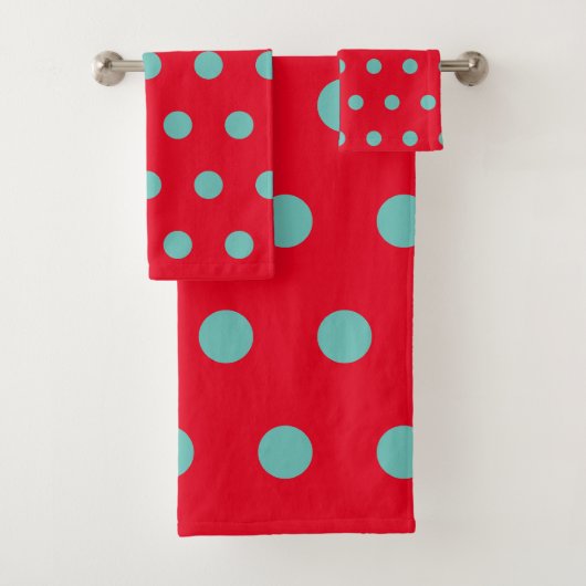 Stippenbadhanddoeken (Rood & Aqua) Bad Handdoek (Insitu)