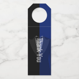 Stippenblauw/zwarte dobbelstenen flessenhanger