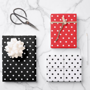 Stippenpatroon Set van 3 Rood Zwart Wit Inpakpapier Vel