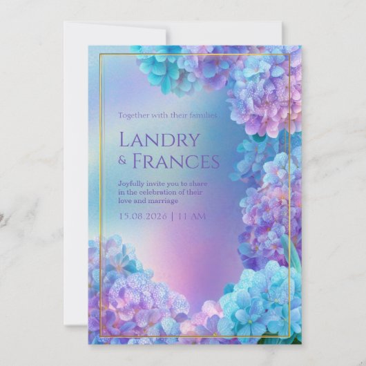 Stippled Lavender Hydrangea Watercolor Gold Frame Kaart (Voorkant)