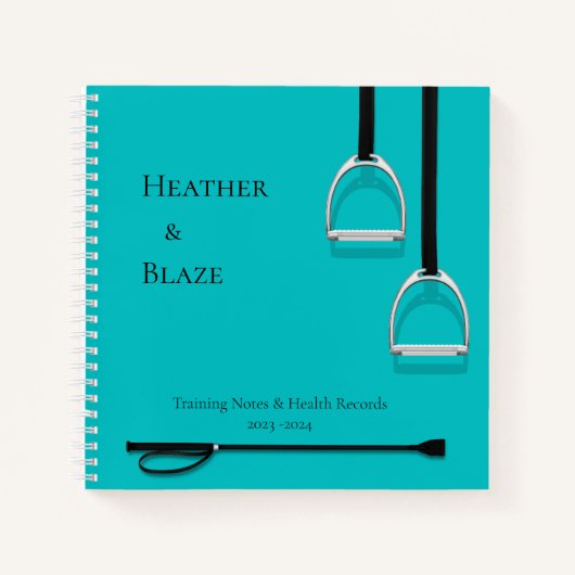 Stirrup Irons & Riding Crop Aqua Square Equestrian Notitieboek (Voorkant)