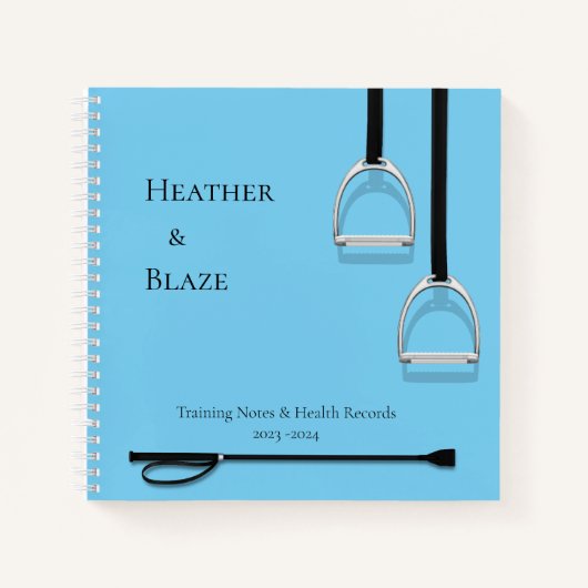 Stirrup Irons & Riding Crop Blue Square Equestrian Notitieboek (Voorkant)