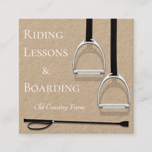Stirrup Irons & Riding Crop Equestrian White Tekst Vierkante Visitekaartje (Voorkant)