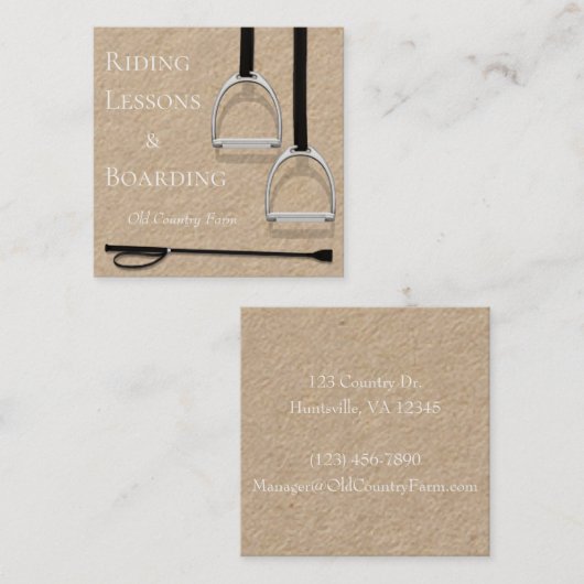 Stirrup Irons & Riding Crop Equestrian White Tekst Vierkante Visitekaartje (Voorkant / Achterkant)