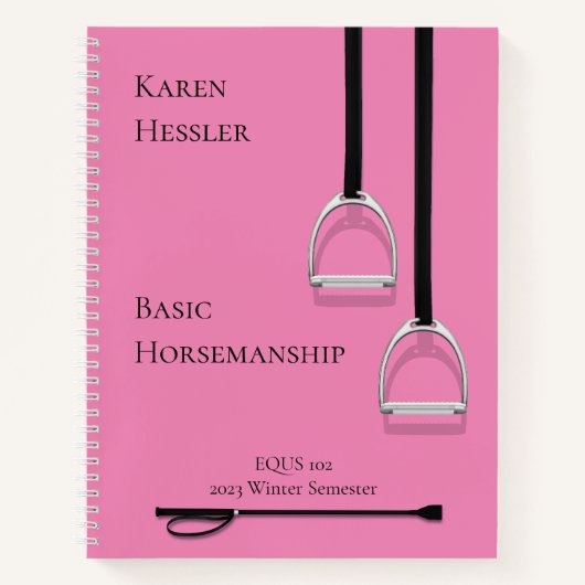 Stirrup Irons & Riding Crop Pink 8.6x11 Equestrian Notitieboek (Voorkant)