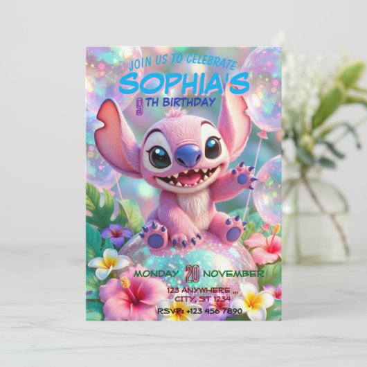 Stitch Birthday Invitation Template Kaart (Staand voorkant)