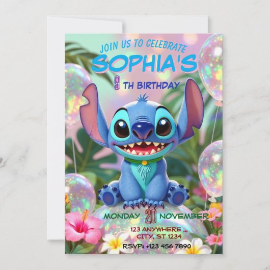 Stitch Birthday Invitation Template Kaart (Voorkant)