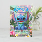 Stitch Birthday Invitation Template Kaart (Staand voorkant)