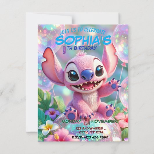 Stitch Birthday Invitation Template Kaart (Voorkant)