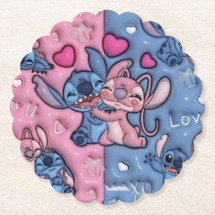 Stitch en Angel Romantische Hartjes Papier Coaster Kartonnen Onderzetters
